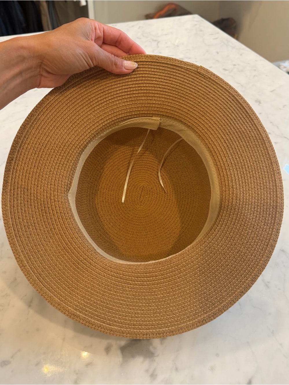 NotPrada Tan Straw Fedora with Black Trim and Logo Plaque - Picture 6 of 6